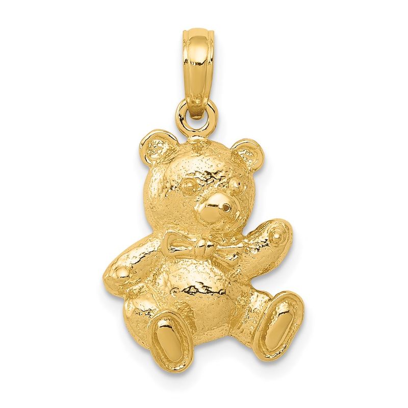 14k Yellow Gold 2d Teddy Bear Pendant, 13 X 22mm